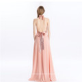 New Design Sexy Deep V Neck Dress Pink Backless Evening Dresses For Women